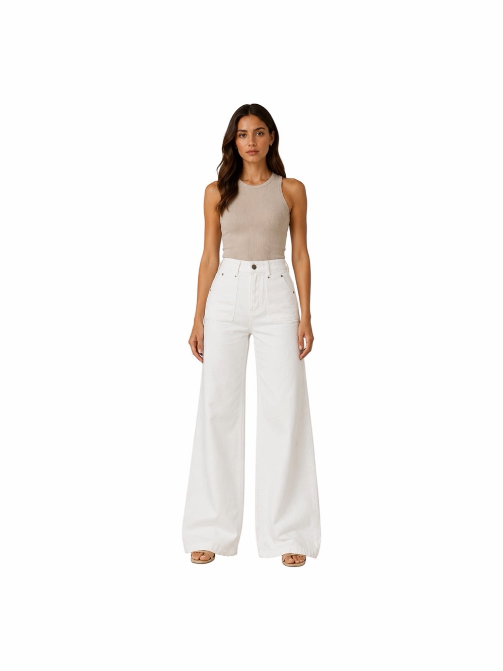 A Loves A Cream Wide Leg Patch Pocket Jeans NWT Boho Coastal Grandma size 32